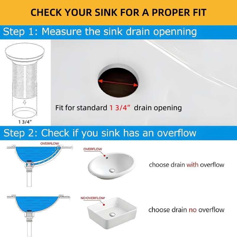 Yodel Faucet Bathroom Vessel Sink Drain Without Overflow for Big 1 3/4" Drain Opening Only - Pop Up Drain,Chrome,Y1618W-CH - Image 4